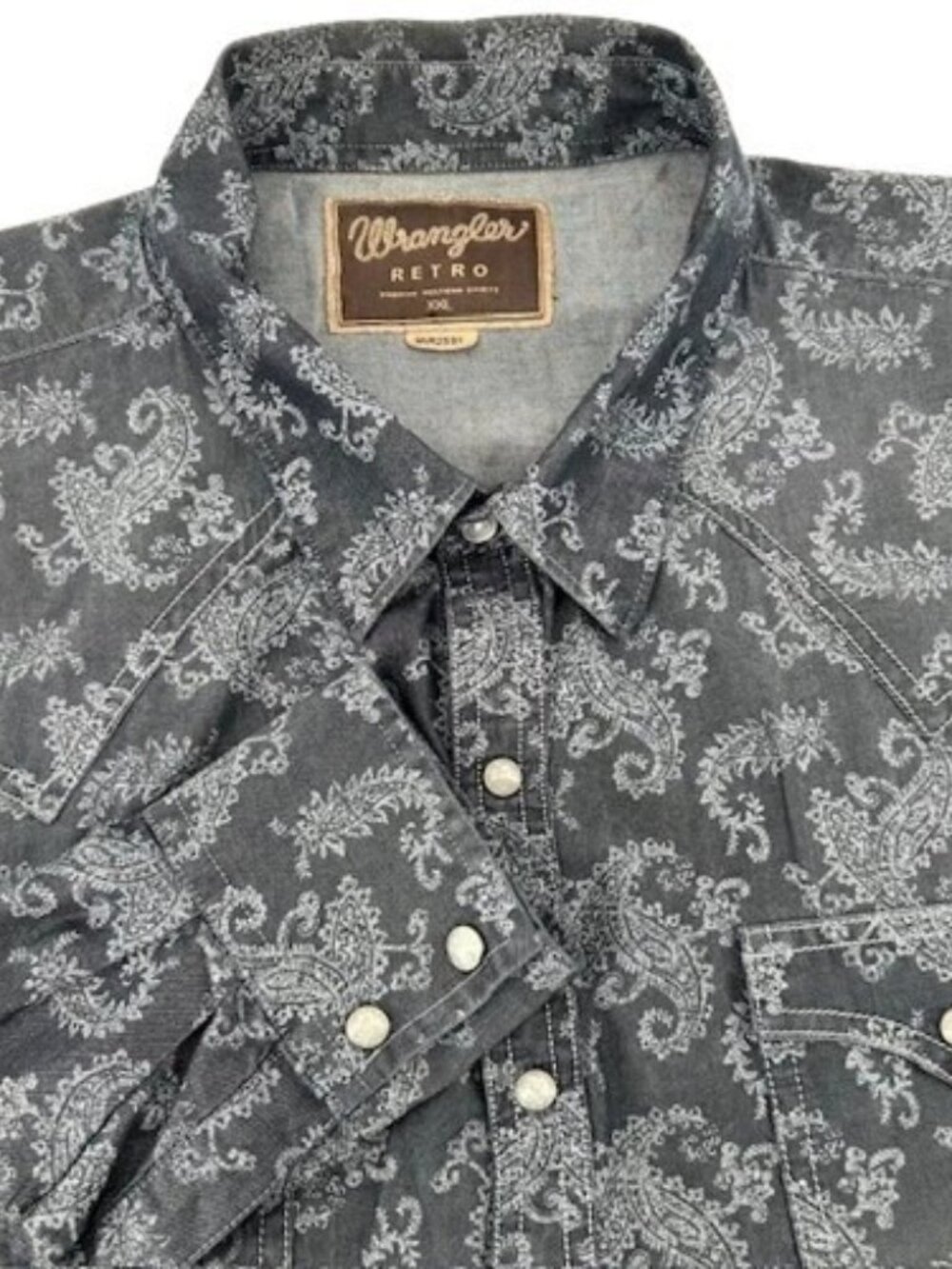 Wrangler Mens Retro Western Shirt XXL Pearl Snap Cowboy Paisley Black Cotton
